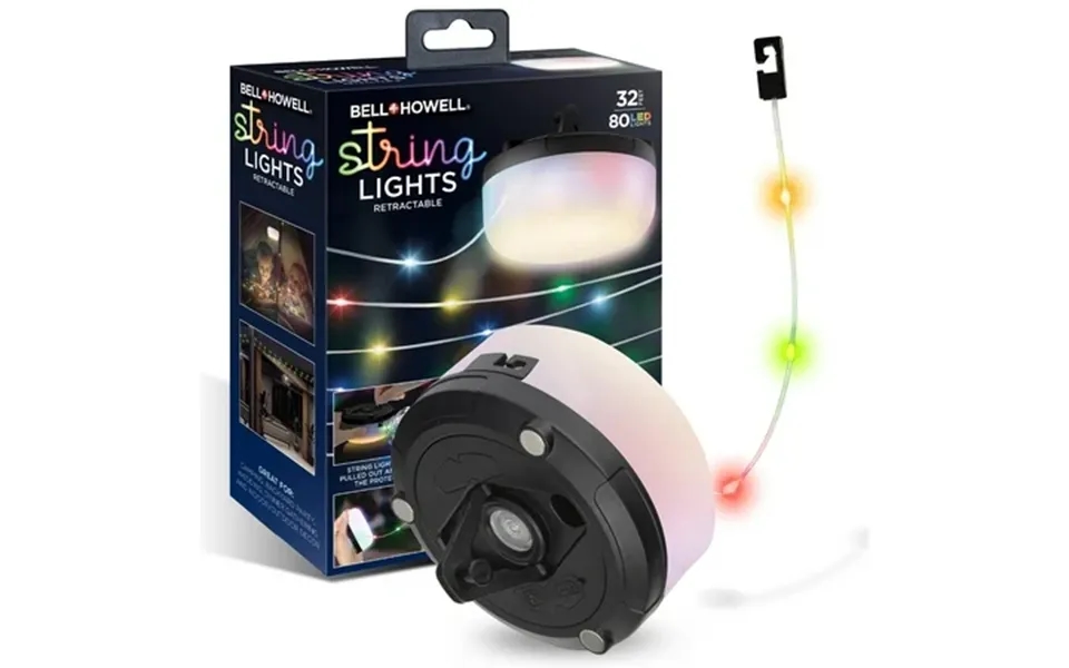 Bell Howell 32 Ft Retractable Camping String Lights With Flash Light & Hanging Hook 125 Leds For Camping Holidays Portab