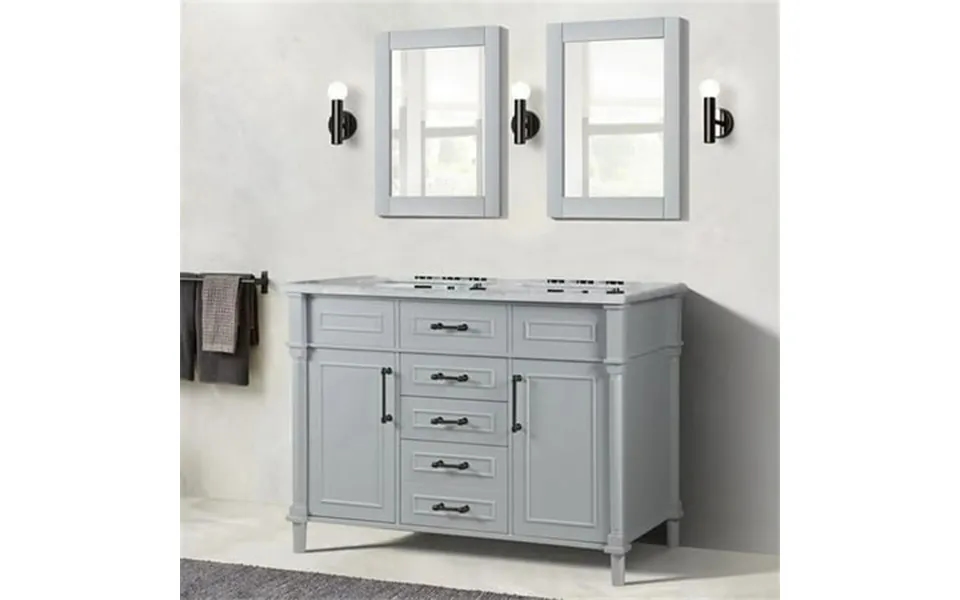 Bellaterra Home 800632-48dbl-lg 48 In. Double Vanity With Carrara Marble Top Light Gray & White