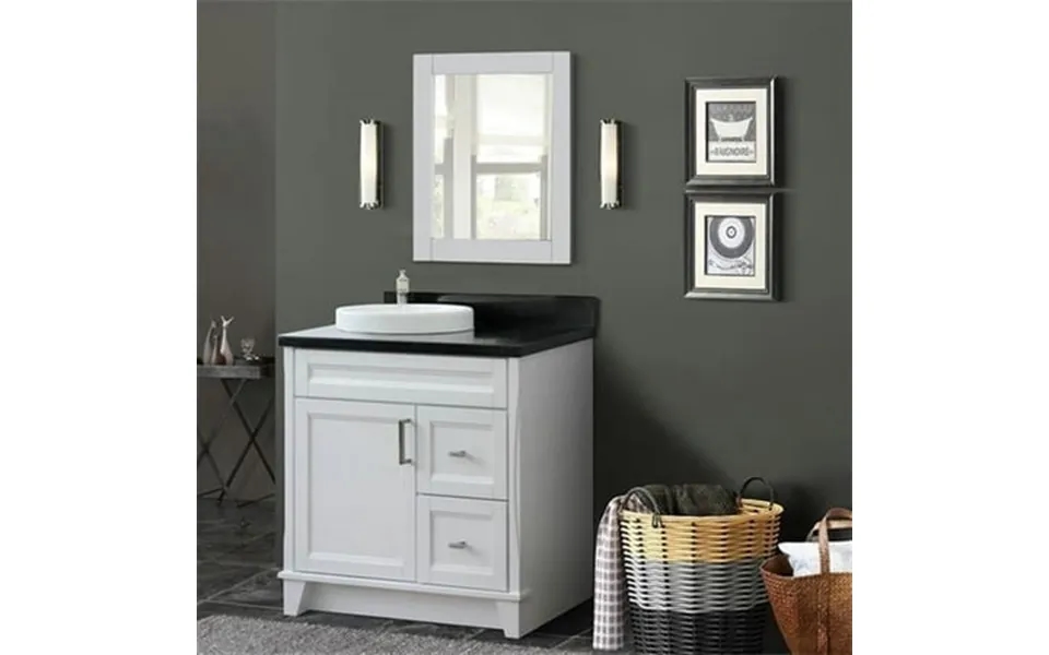 Bellaterra Home Llc Single Sink Vanity In White With Black Galaxy Granite And Door Round Sink
