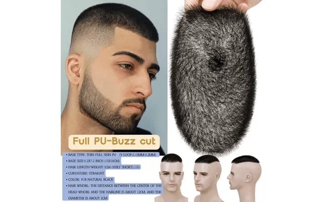 Benehair Poly Skin Thin Pu Base Short Toupee Wig Buzz Cut Hairpiece Replacement Systems For Man 100% Remy Real Human Hai product image
