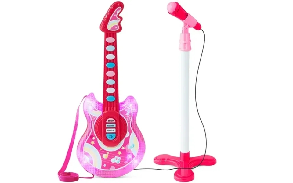 Best Choice Products 19in Kids Flash Guitar Pretend Play Musical Instrument Toy For Toddlers W Mic Stand - Pink