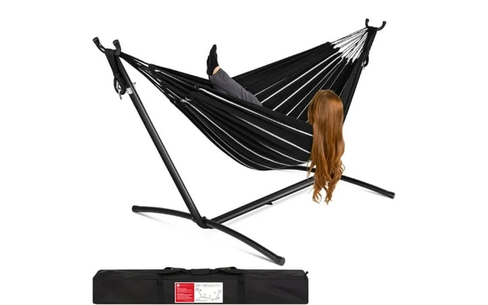 Best Choice Products 2-person Brazilian-style Cotton Double Hammock With Stand Set W Carrying Bag - Onyx
