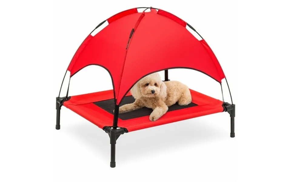 Best Choice Products 30in Elevated Cooling Dog Bed Outdoor Raised Mesh Pet Cot W Removable Canopy Carrying Bag - Red