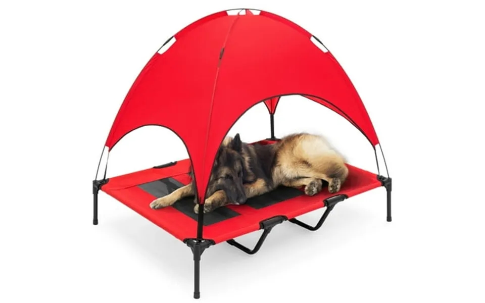 Best Choice Products 48in Elevated Cooling Dog Bed Outdoor Raised Mesh Pet Cot W Removable Canopy Carrying Bag - Red