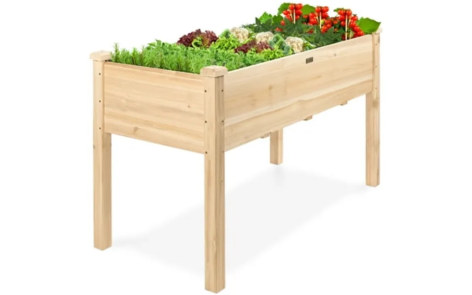 Best Choice Products 48x24x30in Raised Garden Bed Elevated Wooden Planter For Yard W Foot Caps Liner - Natural