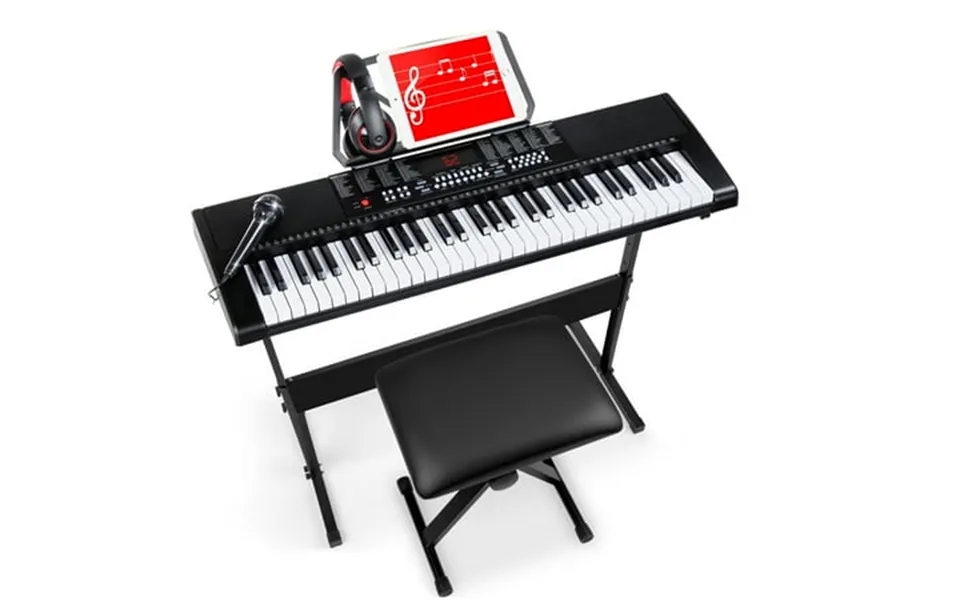 Best Choice Products 61-key Beginners Electronic Keyboard Piano Set W Led 3 Teaching Modes H-stand Stool - Black
