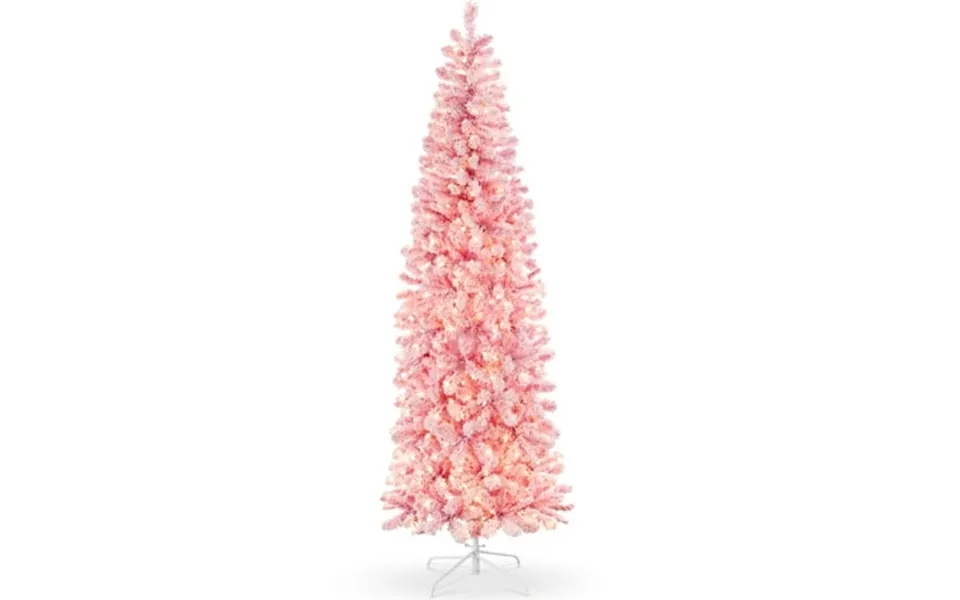 Best Choice Products 7.5ft Pink Pre-lit Artificial Snow Flocked Pencil Christmas Tree Holiday Decoration W 350 Lights