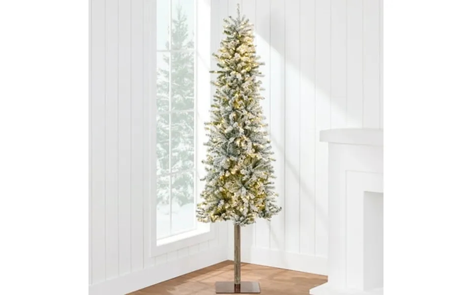 Best Choice Products 7.5ft Pre-lit Flocked Alpine Slim Pencil Christmas Tree W 350 Led Lights Stand