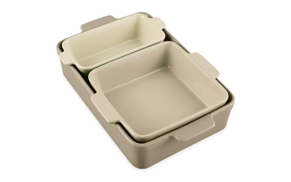 Best Choice Products Ceramic Bakeware Set Of 3 Casserole Loaf And Square Dishes W Handles - Mushroom Beige