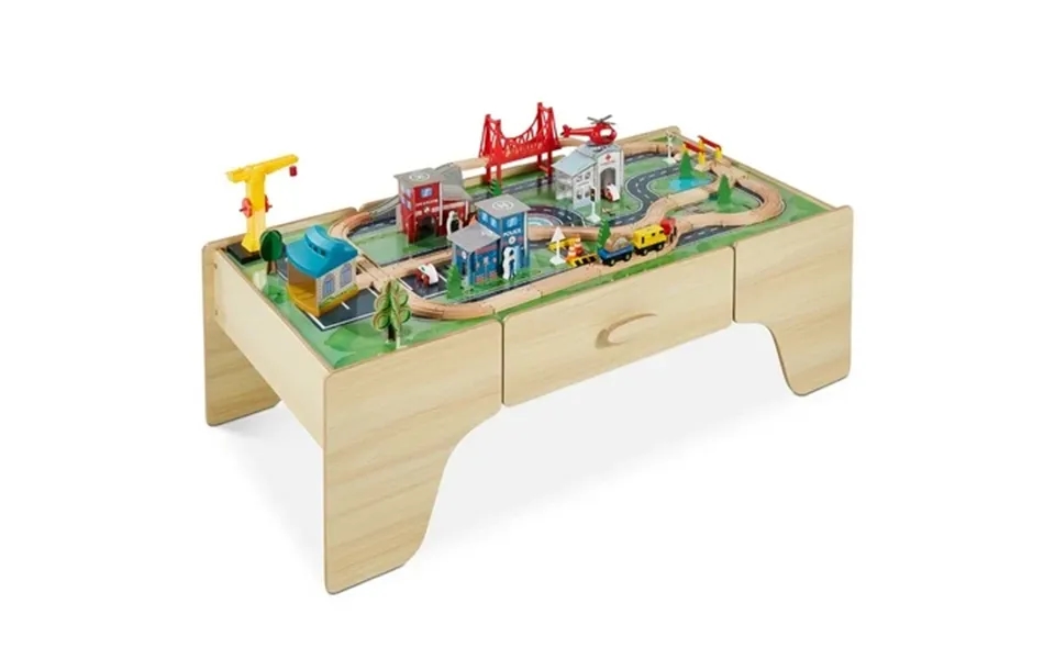 Best Choice Products Kids 70-piece Train Table Large Multipurpose Wooden Playset W Reversible Table Top - Natural