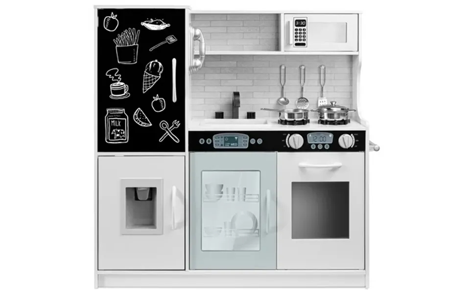 Best Choice Products Pretend Play Kitchen Wooden Toy Set For Kids W Telephone Utensils Oven Microwave - White