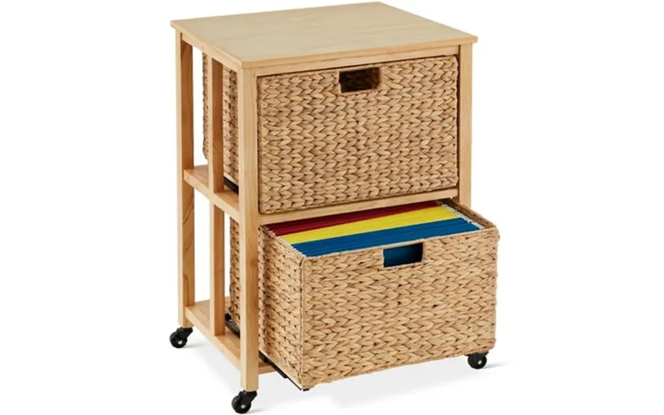 Best Choice Products Vertical Rolling File Cabinet For Home Office W Rubberwood Frame Locking Caster Wheels - Natural