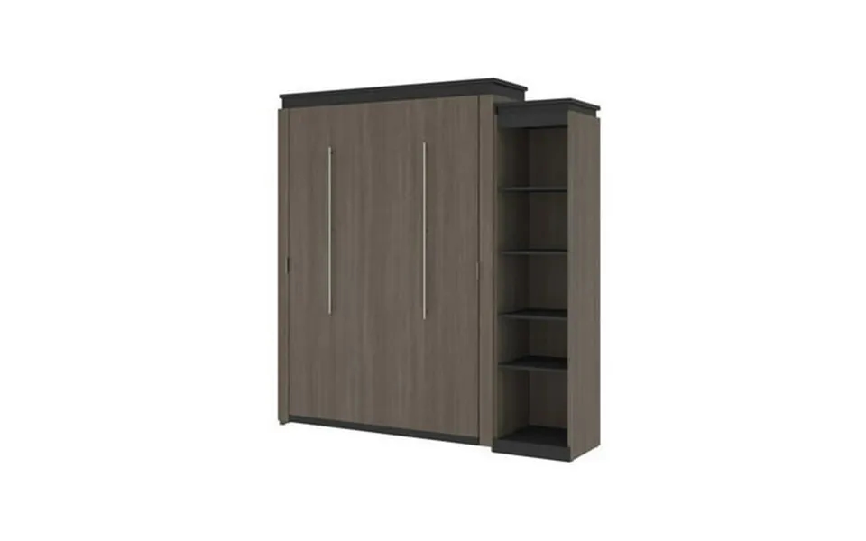 Bestar Orion 85 Queen Murphy Bed With Narrow Bookcase In Bark Gray