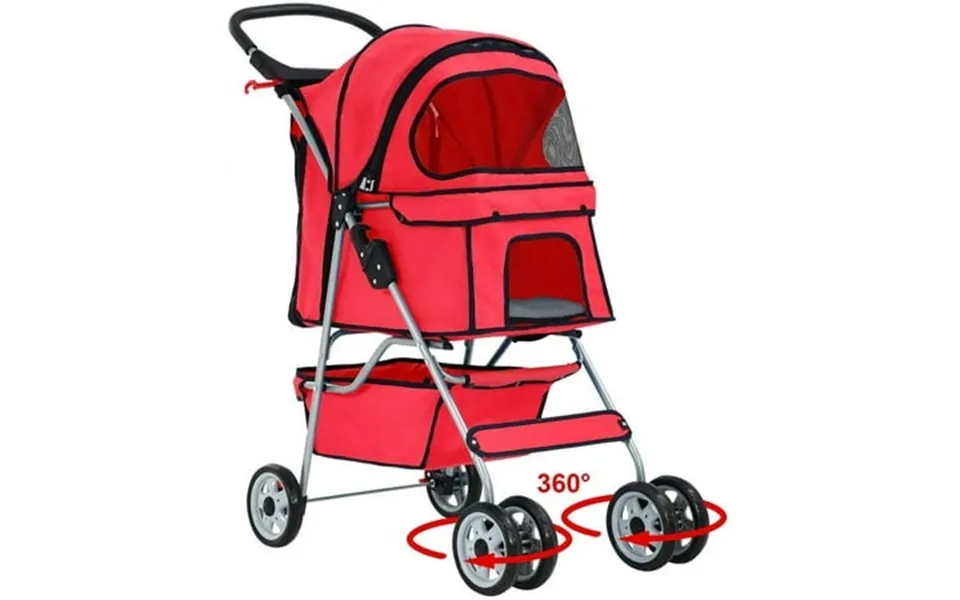 Bestpet 4 Wheel Folding Pet Stroller Red Cat 4 Wheels