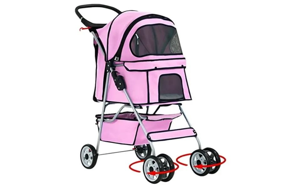 Bestpet Cat Carrier Stroller 4 Wheels Pink