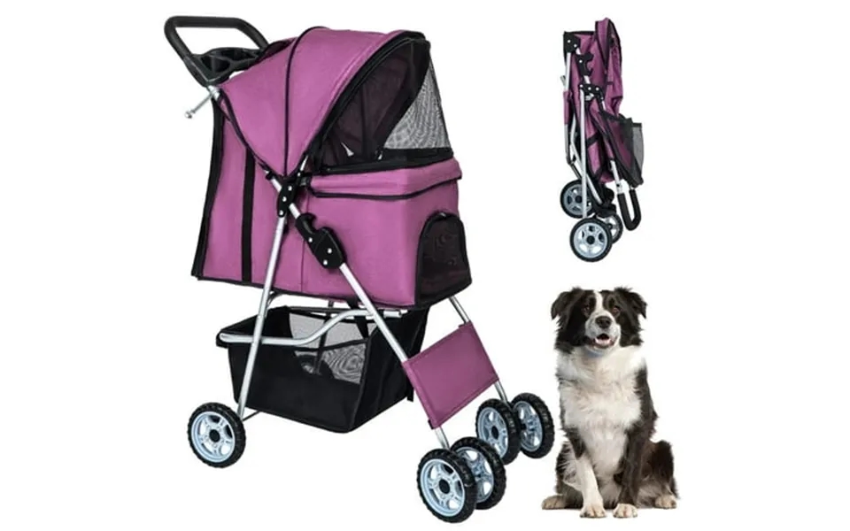 Bestpet Pet Stroller Dog Cat Stroller Folding Lightweight Travel Stroller With Cup Holder Purple 4 Wheels