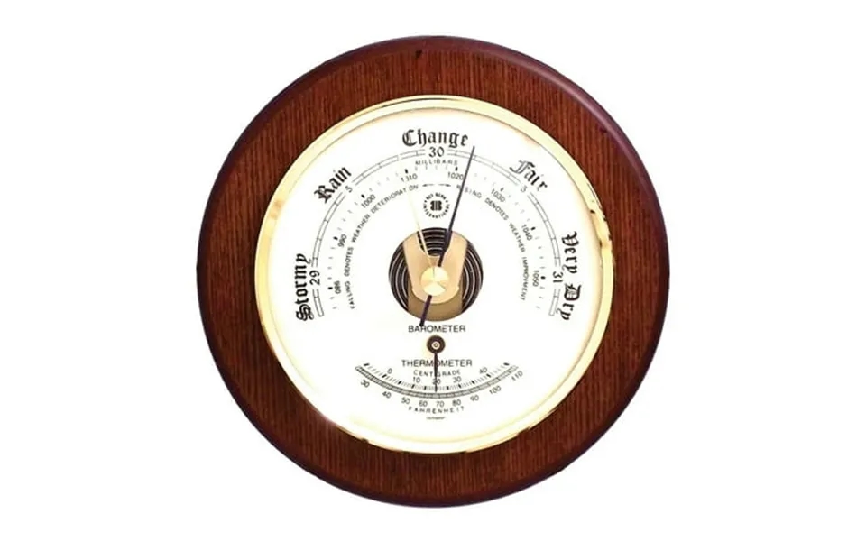 Bey-berk Brass And Cherry Wood Indoor Barometer Thermometer Ws070