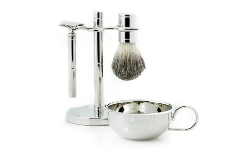 Bey-berk International Bb02 Safety Razor & Pure Badger Brush With Soap Dish On Chrome Stand Silver
