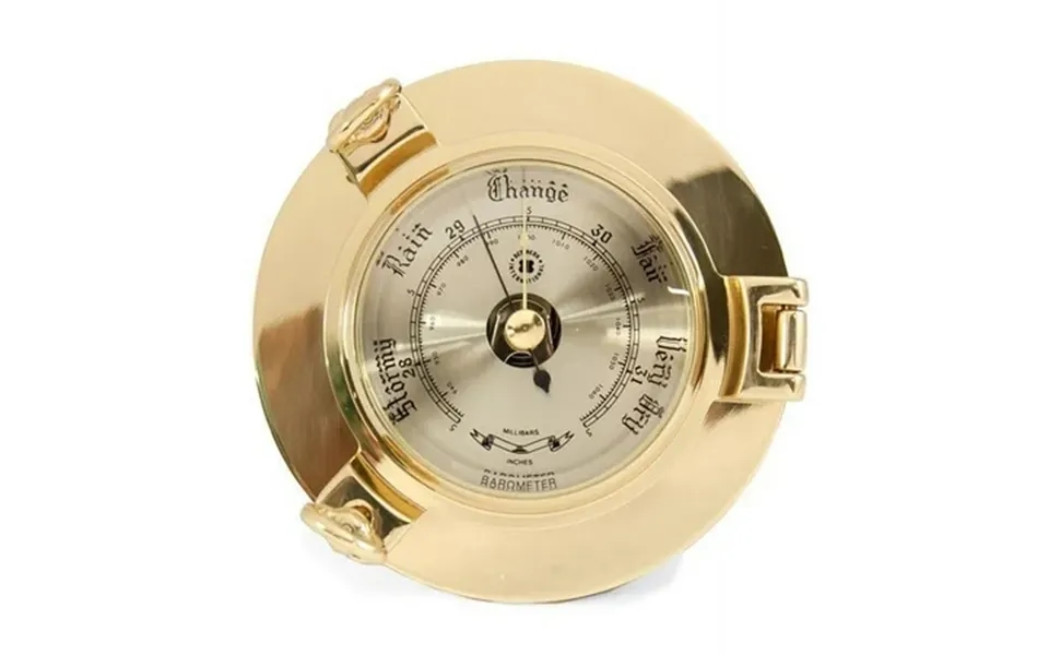 Bey-berk International Sb406 Lacquered Brass Porthole Barometer With Beveled Glass - Gold