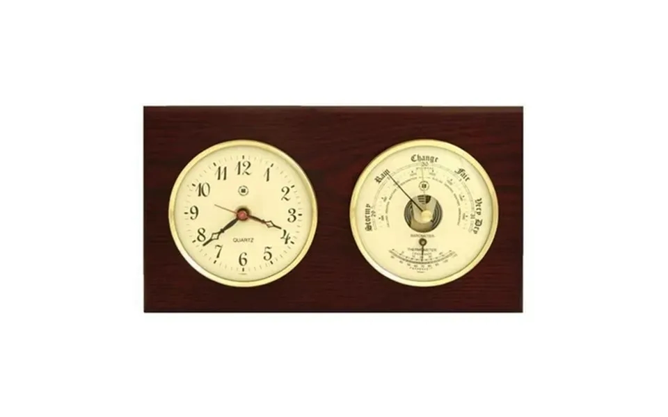 Bey-berk International Ws213 Brass Clock & Barometer With Thermometer - Mahogany