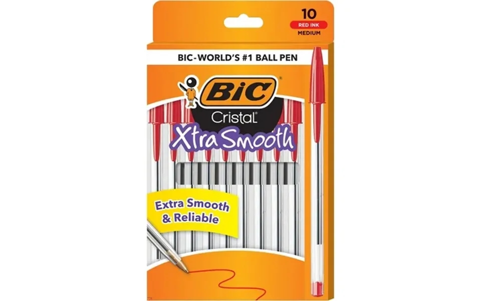 Bic Cristal Xtra Smooth Ballpoint Pen Medium Point 1.0 Mm Red Ink 10 Count