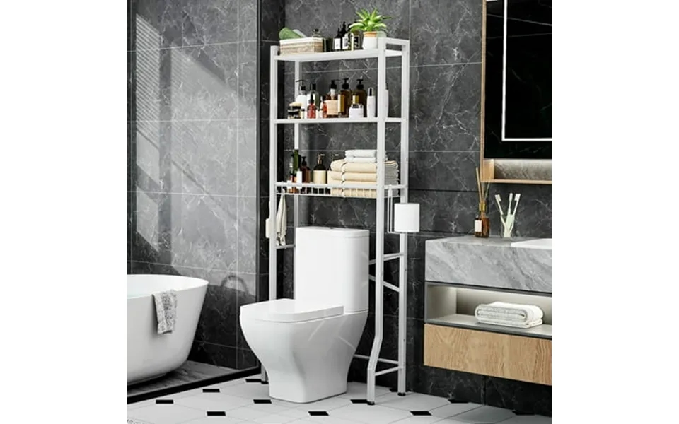 Biemlerfn Over The Toilet Storage Shelf 3-tier Wooden Bathroom Organizer Freestanding Space Saver With Toilet Paper Hold