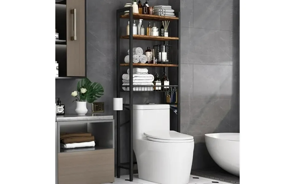 Biemlerfn Over The Toilet Storage Shelf 4-tier Wooden Bathroom Organizer Adjustable Saver Space Rack With Toilet Paper H