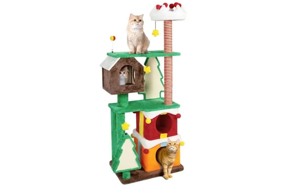 Bifanuo Christmas Cat Tree 68.9 Multi-level Cat Tower With Cat Condos Top Perches Sisal Ramp Scratching Posts Cozy Baske