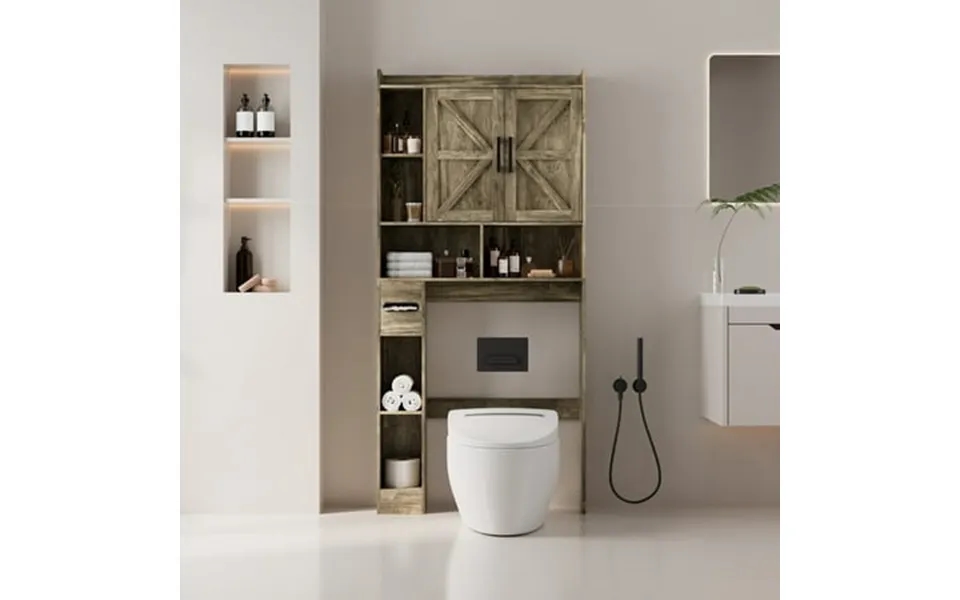 Bifanuo Over The Toilet Storage Cabinet Over Toilet Shelf Farmhouse Storage Cabinet With Barn Door & Toilet Paper Holder