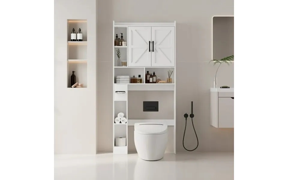 Bifanuo Over The Toilet Storage Cabinet Over Toilet Shelf Farmhouse Storage Cabinet With Barn Door & Toilet Paper Holder