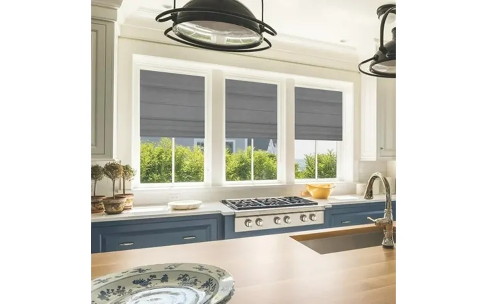 Biltek Gray Roman Shades Total Blackout Window Blinds Inside Outside Mount Thermal Washable Fabric 25 W X 64 H
