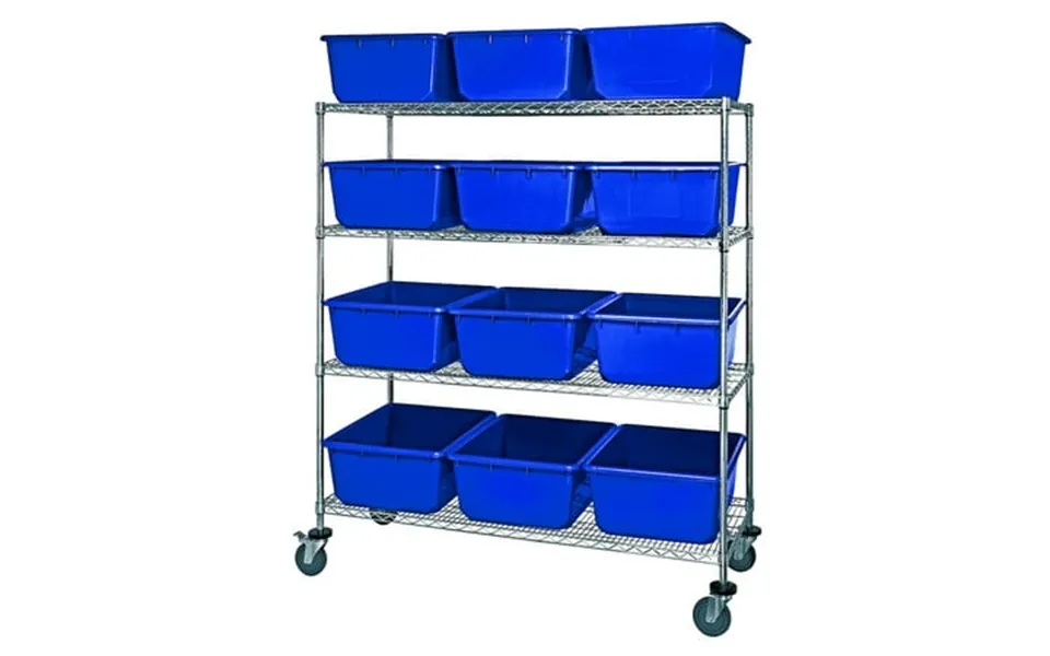 Bin System Unit Mobile 60 W X 24 D X 69 H Includes 4 Wire Shelves 12 24-1 2 L X 19 W X 9-1 2 H Tub2419-9 Blue Bin And 4