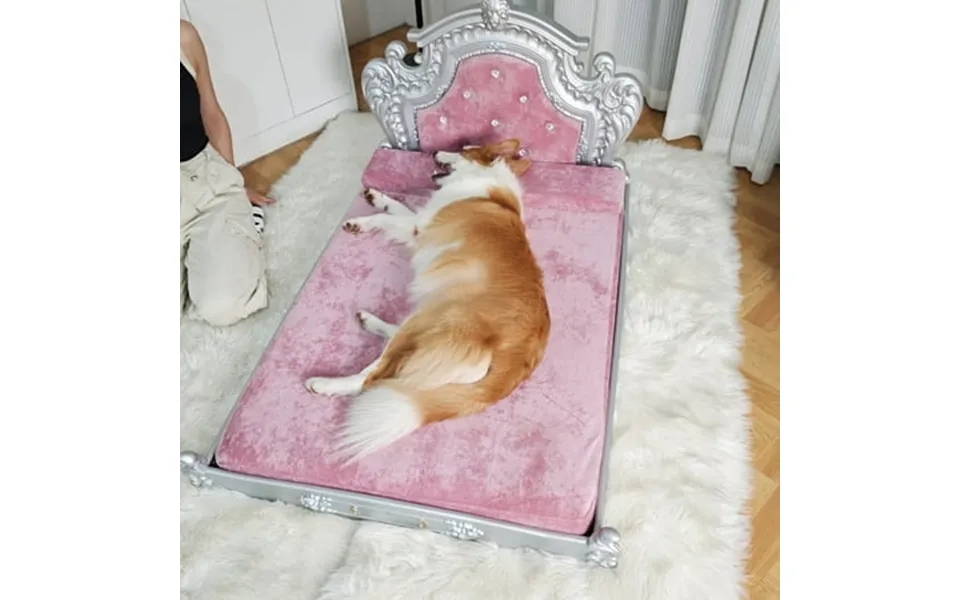 Bingopaw Luxury Pet Bed Dog Orthopedic Bed With Washable Dutch Velvet Cover Silver Headboard