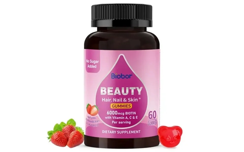 Biobor Sugar Free Beauty Gummies Hair Skin And Nails Gummies With Vitamins A C E Natural 6000mcg Biotin 60 Count