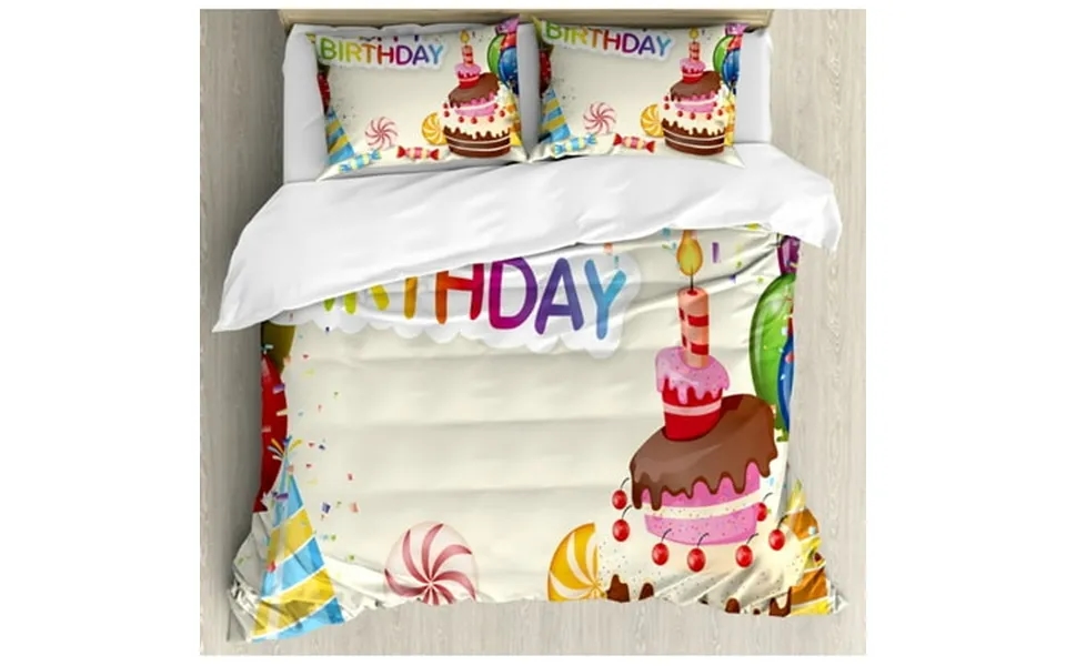 Birthday Duvet Cover Set Queen Size Cute Composition Of Candies Yummy Cake Confetti Party Hats Balloons Happiness Decora