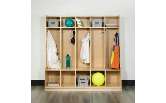 Bizchair Wooden 5 Section School Coat Locker With Bench Cubbies And Storage Organizer Hook-safe Kid Friendly Design - 48 product image
