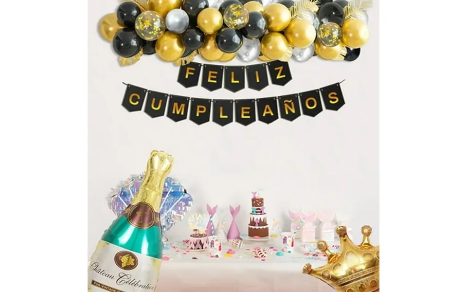 Black And Gold Birthday Party Decorations Kit 98 Pcs Spanish Feliz Cumpleaños Balloon Set For Men & Women Cheers & Beer
