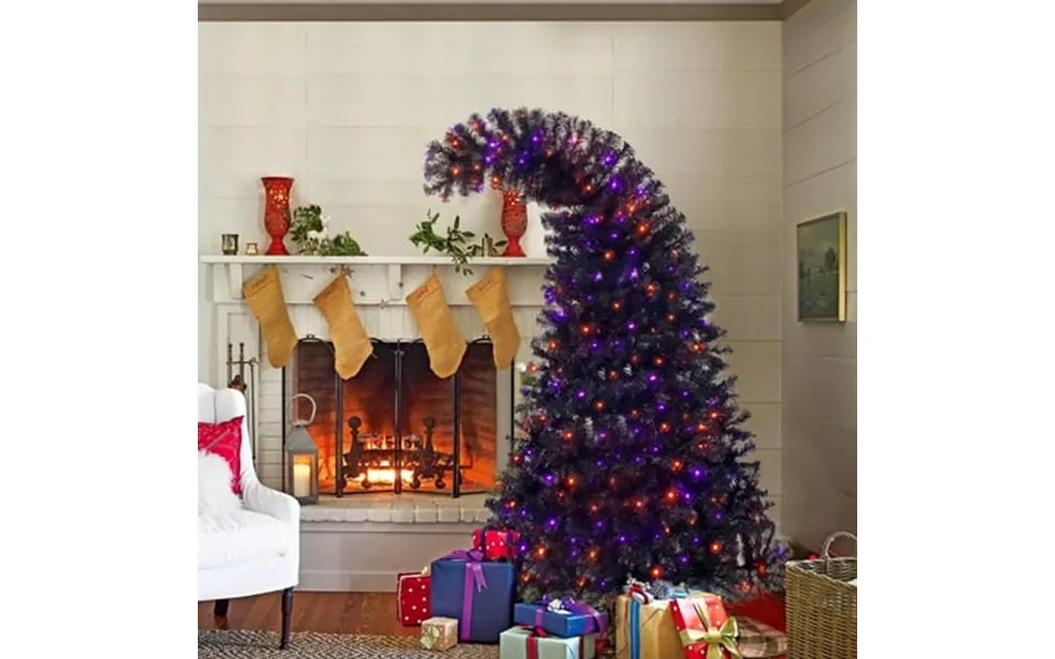 Black Christmas Tree With Lights For Decor 6ft Bent Top Lighted Halloween Christmas Trees Prelit Artificial Xmas Trees 3