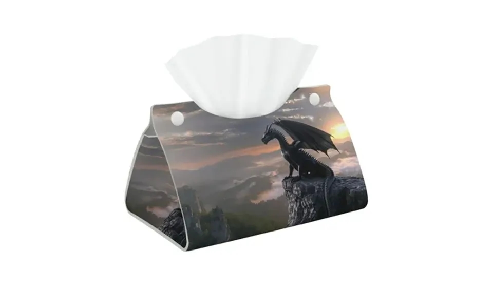 Black Dragon Cliff Dawn Long Leather Tissue Box Cover - Tissue Box Holder Rectangle Tissue Box Holder Tissue Holders Dec