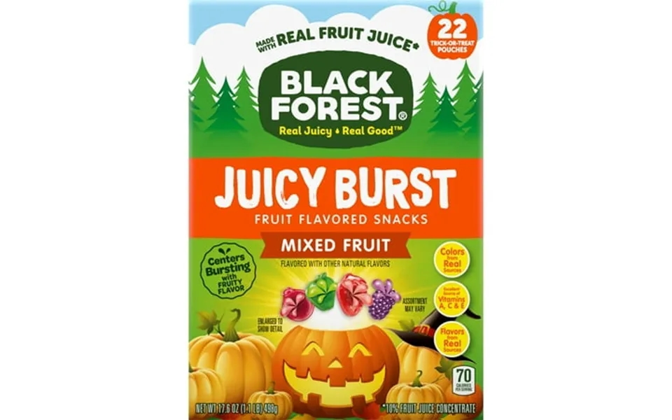 Black Forest Juicy Burst Fruit Snacks Assorted Fruit Flavors Gluten-free Halloween Fruity Gummy Treats 22 Pouches