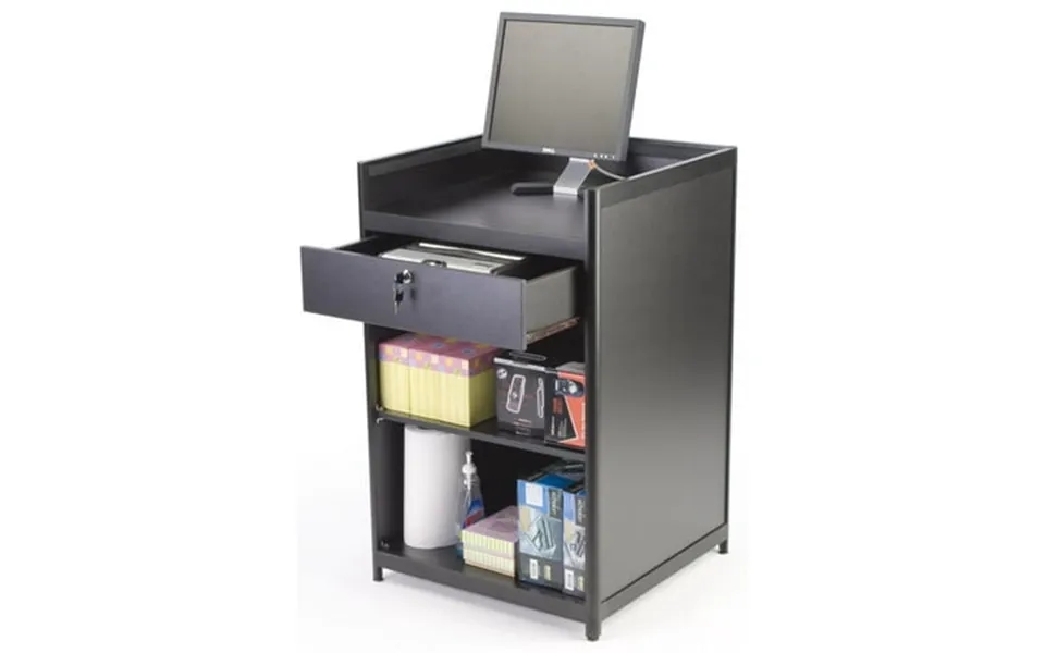 Black Laminate Cash Register Stand With Locking Drawer And Adjustable Shelf 24 X 38 X 23-3 4-inch Iapcw24