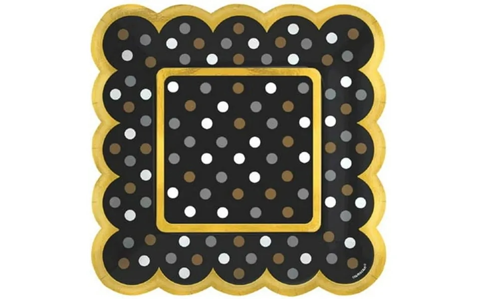Black Silver And Gold Polka Dots Small Scalloped Appetizer Plates 36ct