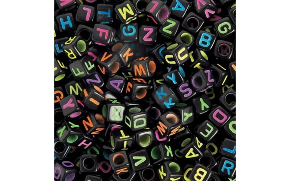 Black Square With Neon Alphabet Bead - Craft Supplies