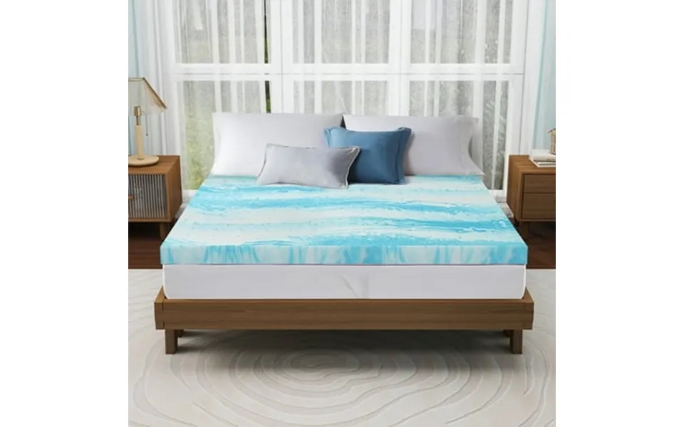 Blorly 3 Inch Queen Size Mattress Topper Soft Gel Bed Pad For Pressure Relief Blue