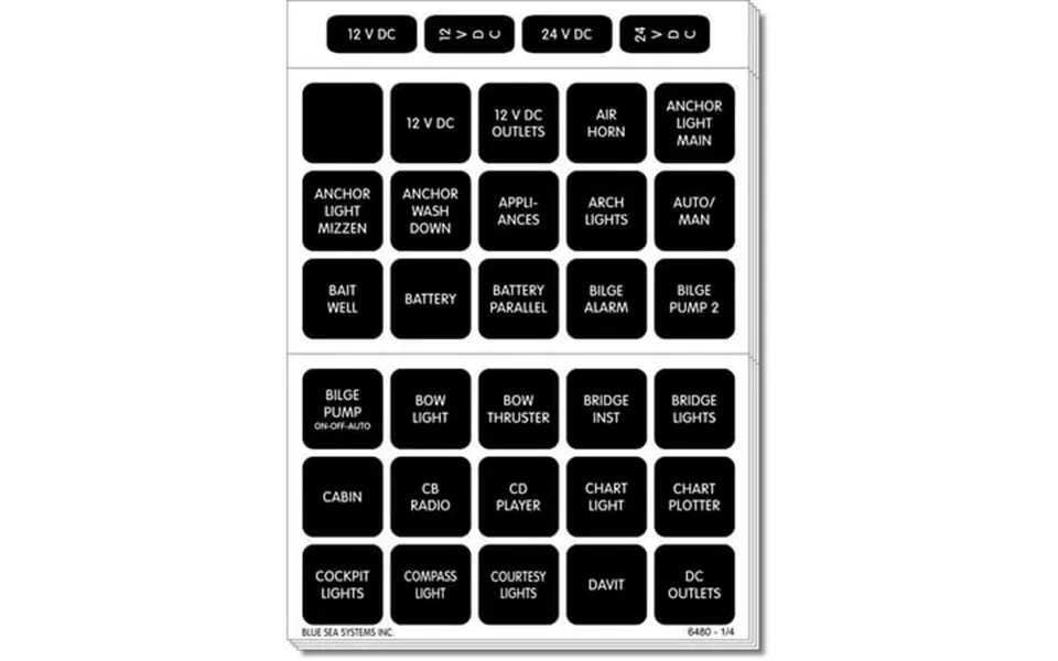 Blue Sea 4218 Square Format Label Set For Battery Management Panels - 30 Bundle Of 5