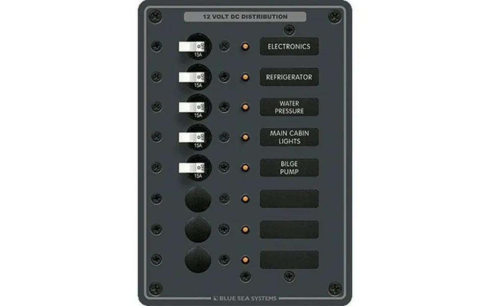 Blue Sea Systems 8023 Standard Dc Panel White Toggle Breakers 5-15a 3-open W O Meter