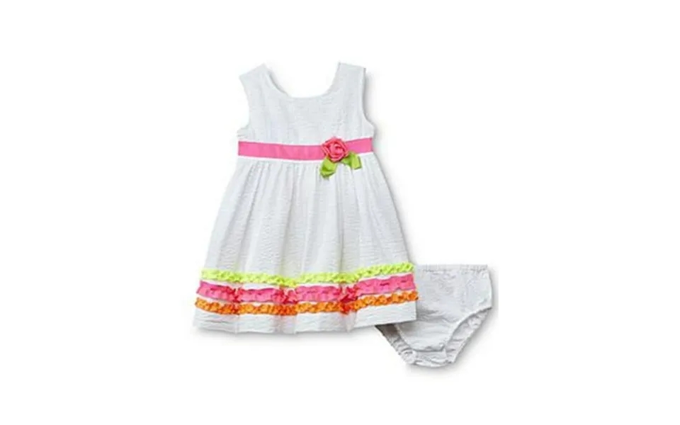 Blueberi Boulevard Infant & Toddler Girls White Neon Dress Ruffled Sundress 24m