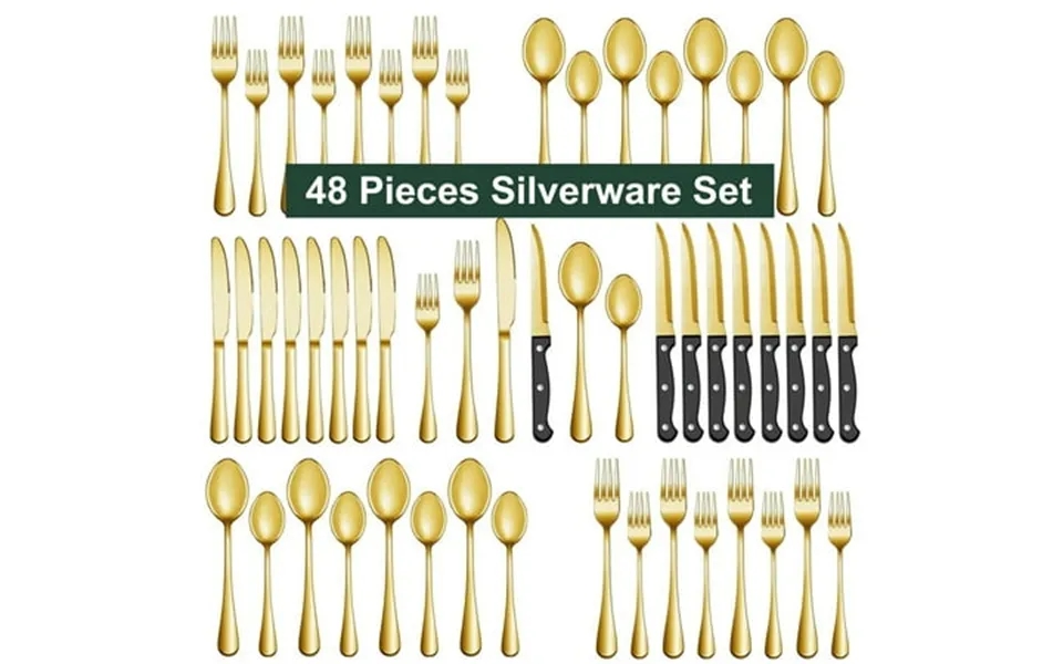 Bluebow 48-piece Golden Silverware Set With Steak Knives Flatware Cutlery Set For 8 Food-grade Stainless Steel Kitchen T