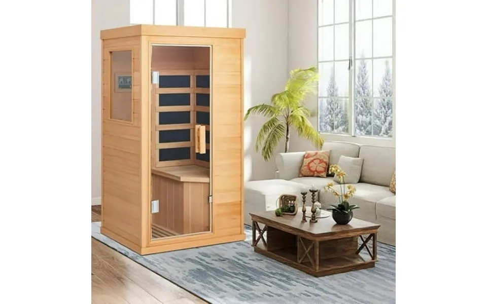 Bnehs Single Infrared Full Spectrum Sauna Indoor Wooden Dry Sauna With 4 Heater Panels Bluetooth And Tempered Glass