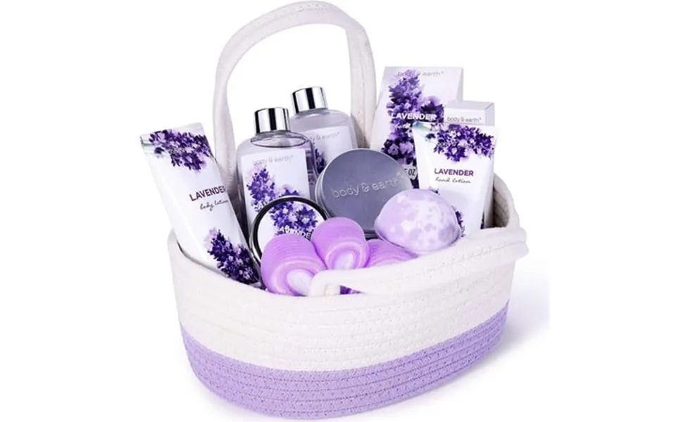 Body & Earth Bath Gift Set For Women - 11 Pcs Lavender Spa Basket Kits Holiday Christmas Birthday Gifts For